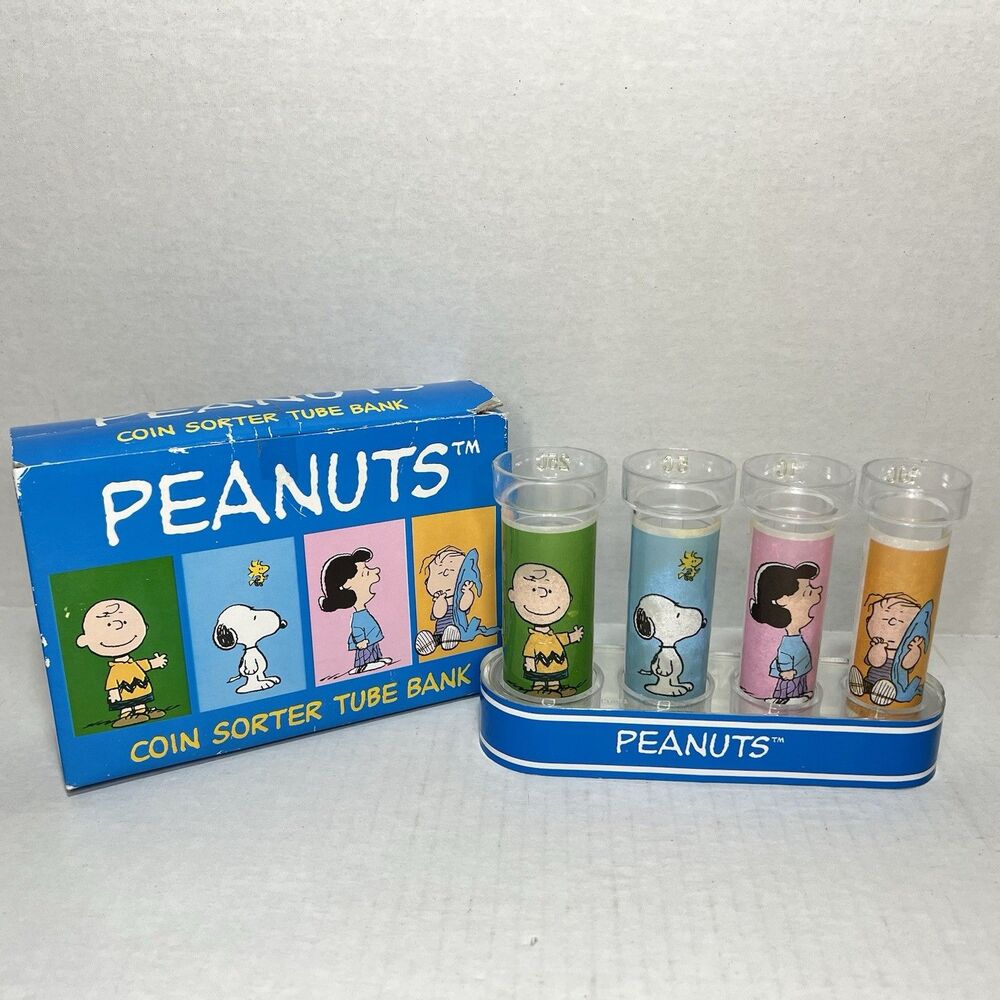 Peanuts Coin Sorter Tube Bank Snoopy Charlie Brown Lucy Linus Woodstock